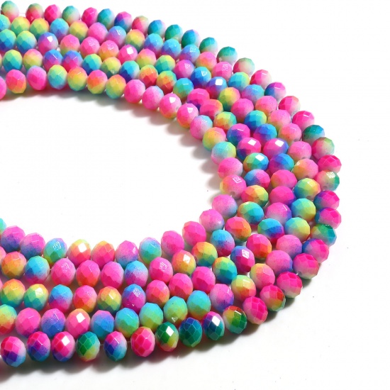 Picture of Glass Beads Round Multicolor Faceted About 8mm Dia, Hole: Approx 1.4mm, 45.5cm(17 7/8") - 45cm(17 6/8") long, 2 Strands (Approx 70 PCs/Strand)