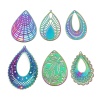 Picture of Iron Based Alloy Filigree Stamping Pendants Drop Multicolor Rhombus Color Plated 4.1cm x 2.7cm, 5 PCs