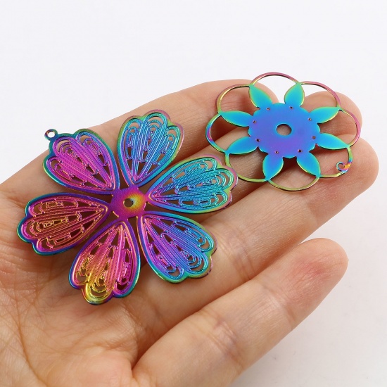 Immagine di Lega di Ferro Filigree Stamping Ciondoli Farfalla Multicolore Colore Placcato 3.5cm x 2.6cm , 5 Pz