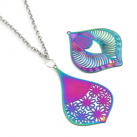 Picture of Iron Based Alloy Filigree Stamping Pendants Irregular Multicolor Filigree Color Plated 3.8cm x 3.1cm, 5 PCs