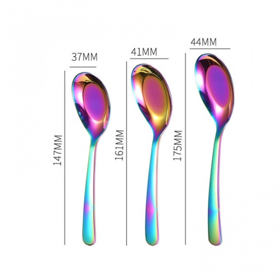 Picture of Multicolor - 17.5x4.4cm 410 Stainless Steel Large Flat Base Spoon Flatware Cutlery Tableware, 1 Piece