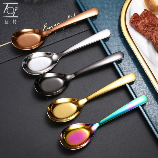 Picture of Multicolor - 17.5x4.4cm 410 Stainless Steel Large Flat Base Spoon Flatware Cutlery Tableware, 1 Piece