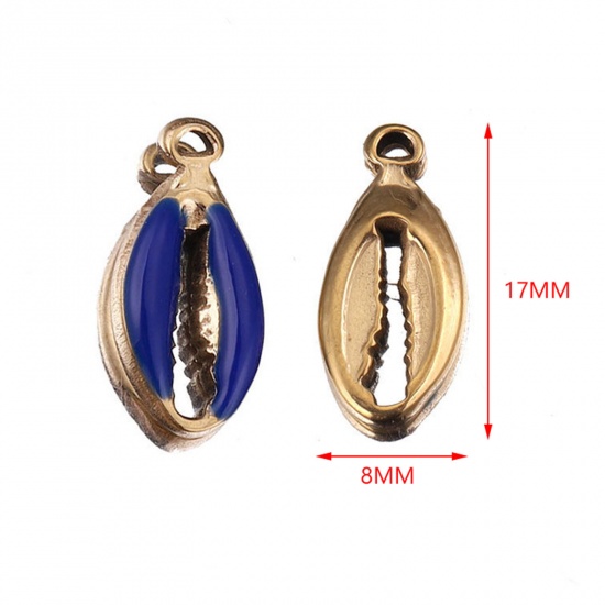 Picture of Stainless Steel Charms Shell Gold Plated Multicolor Enamel 2 PCs