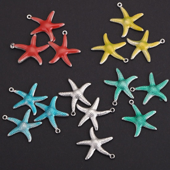 Picture of Stainless Steel Ocean Jewelry Charms Star Fish Multicolor Enamel 5 PCs
