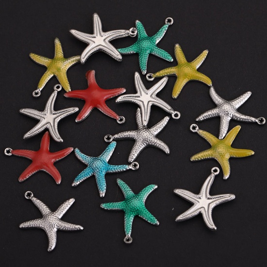 Picture of Stainless Steel Ocean Jewelry Charms Star Fish Multicolor Enamel 5 PCs