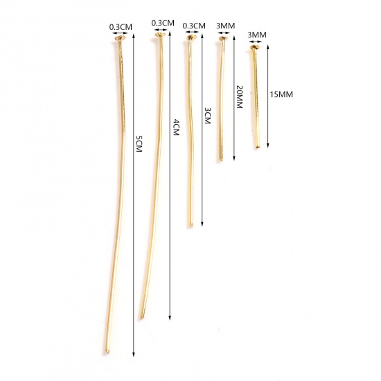 Image de Aiguilles Tiges à Tête Plate en Acier Inoxydable Doré 0.6mm 20 Pcs