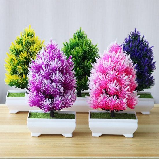 Immagine di Yellow - 5# Plastic Artificial Christmas Pine Tree Potted Plants Home Decoration 22x14cm, 1 Piece