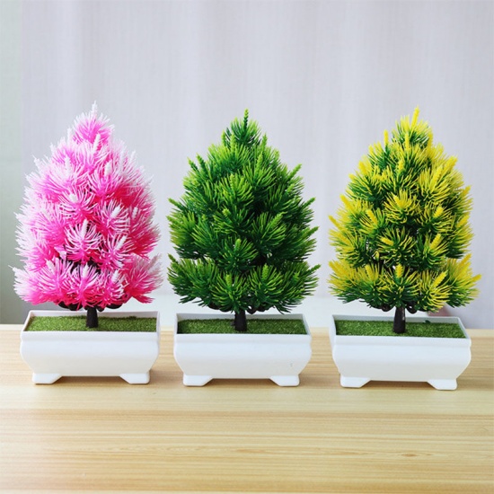 Image de Jaune - 5 # Sapin de Noël plantes en pot artificiel en plastique décoration de la maison 22x14cm, 1 pièce