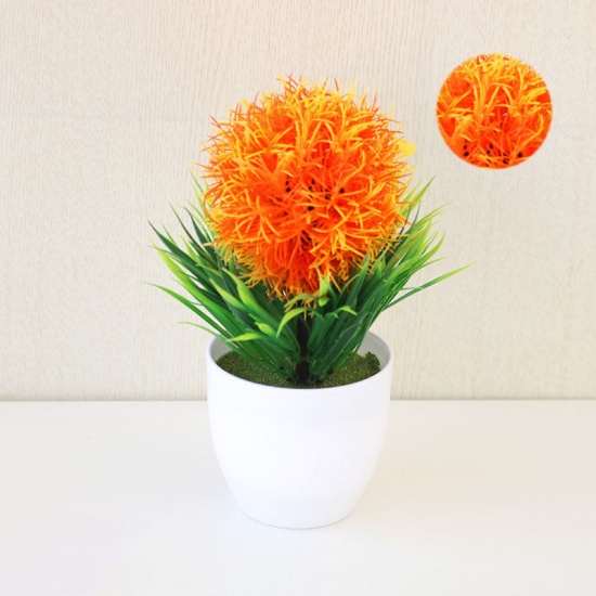 Picture of Red - 7# Plastic Artificial Pompon Potted Plants Home Decoration 22x16cm, 1 Piece