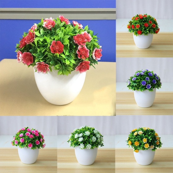 Imagen de Red - 7# Plastic Artificial Flower Potted Plants Home Decoration 15x14cm, 1 Piece