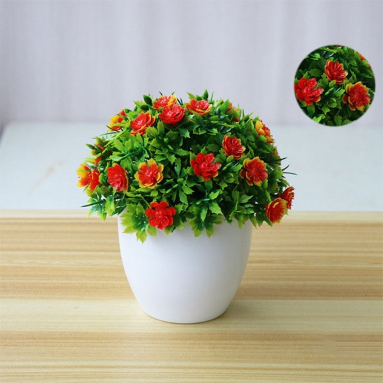 Image de Rouge - 7 # plantes en pot de fleurs artificielles en plastique décoration de la maison 15x14cm, 1 pièce