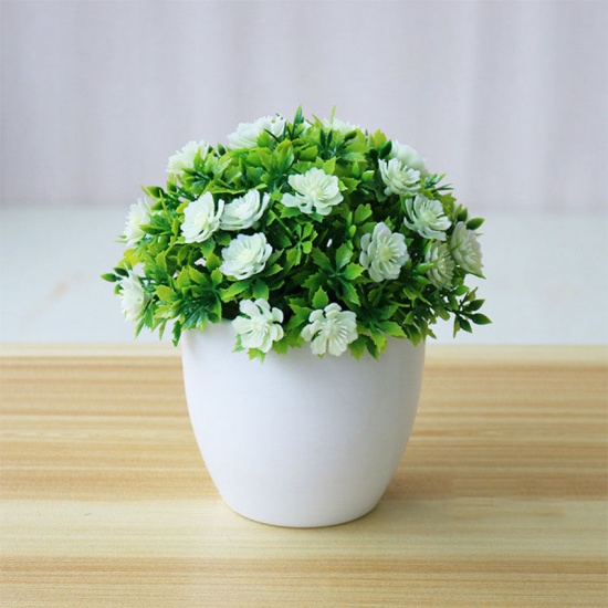 Immagine di Red - 7# Plastic Artificial Flower Potted Plants Home Decoration 15x14cm, 1 Piece