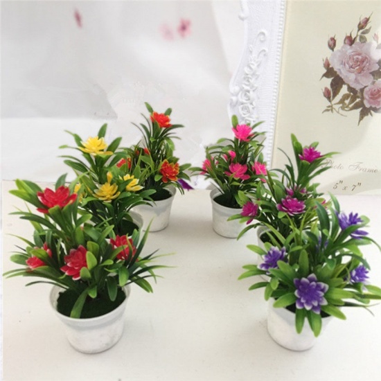 Image de Jaune - 6 # plantes en pot de fleurs artificielles en plastique décoration de la maison 18x13cm, 1 pièce