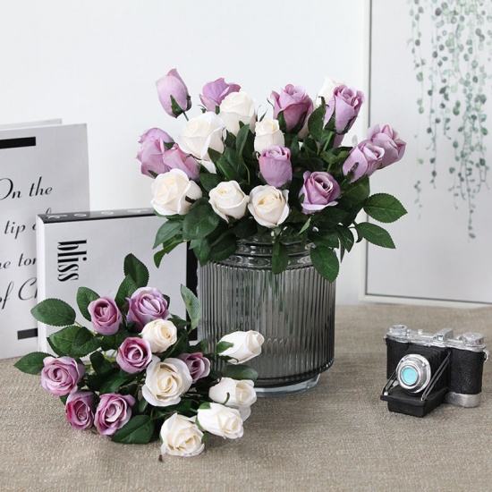 Immagine di Purple - 8# Faux Silk Artificial Rose Flower For Wedding Party Home Decoration 30cm long, 1 Piece