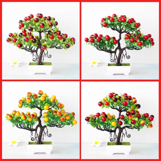 Immagine di Wine Red - 4# Plastic Artificial Fruit Tree Potted Plants Home Decoration 30x28cm, 1 Piece