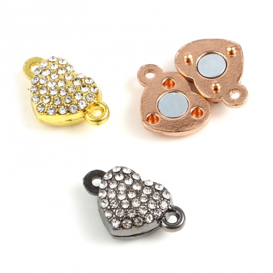Picture of Zinc Based Alloy & Magnetic Hematite Magnetic Clasps Heart Multicolor Clear 19mm x 11mm, 3 PCs