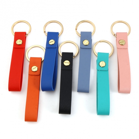 Image de Porte-Clés en Alliage de Zinc & PU Doré Multicolore Rectangle 11.8cm, 5 Pcs