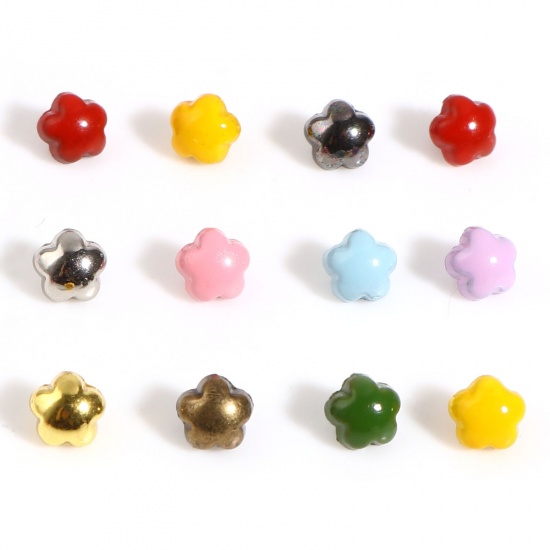 Picture of Zinc Based Alloy Metal Sewing Shank Buttons Multicolor Flower 4mm x 4mm, 30 PCs