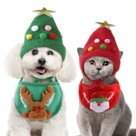 Christmas Polyester Cat Dog Hat & Pet Bibs Scarf Pet Clothes