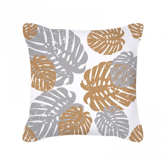 Picture of Dark Blue & Yellow - Leaf Pattern Velvet Square Pillowcase Home Textile 45x45cm, 1 Piece
