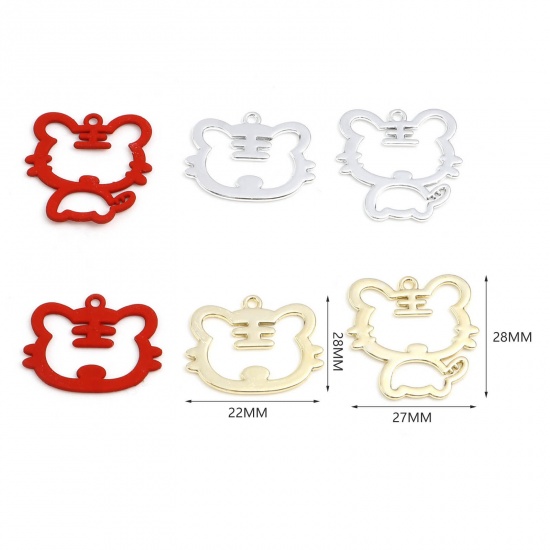 Picture of Zinc Based Alloy Charms Tiger Animal Multicolor 5 PCs