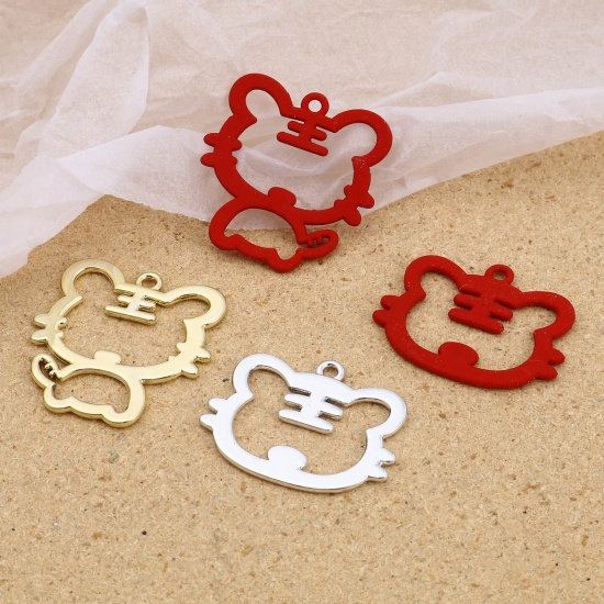 Picture of Zinc Based Alloy Charms Tiger Animal Multicolor 5 PCs