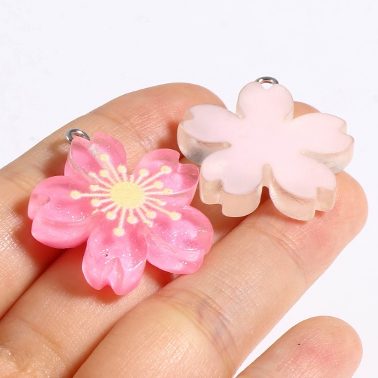 Picture of Resin Charms Flower Silver Tone Multicolor Glitter 28mm x 27mm, 10 PCs
