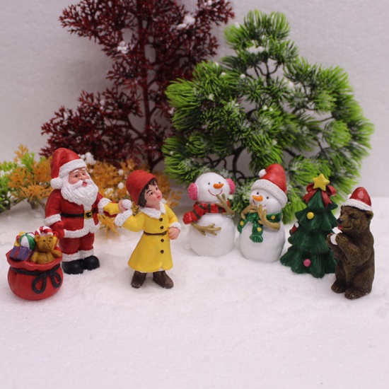 Picture of Multicolor - 16# Christmas Resin Micro Landscape Miniature Hanging Decoration 7.8x4.7x3.3cm - 5.3x3.3x3.3cm, 1 Set（7 PCs/Set）