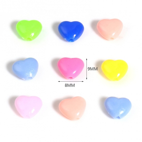 Picture of Acrylic Valentine's Day Beads Heart Multicolor About 9mm x 8mm, Hole: Approx 1.8mm, 1000 PCs