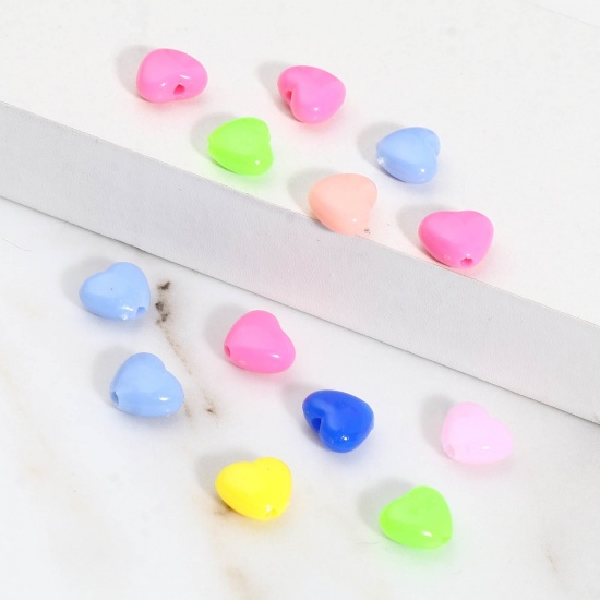 Picture of Acrylic Valentine's Day Beads Heart Multicolor About 9mm x 8mm, Hole: Approx 1.8mm, 1000 PCs