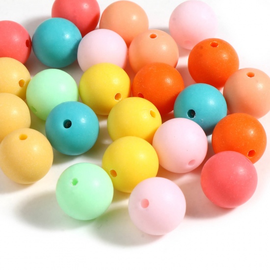 Picture of Acrylic Beads Round Multicolor Frosted About 12mm Dia., Hole: Approx 2mm, 100 PCs