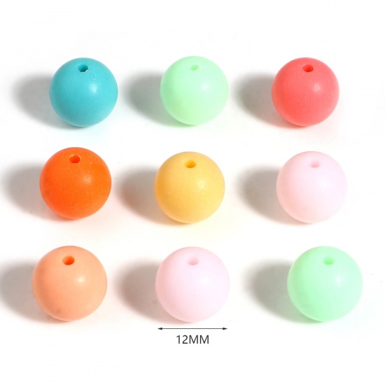 Picture of Acrylic Beads Round Multicolor Frosted About 12mm Dia., Hole: Approx 2mm, 100 PCs