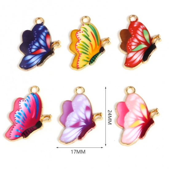 Picture of Zinc Based Alloy Insect Charms Butterfly Animal Gold Plated Multicolor Enamel 10 PCs