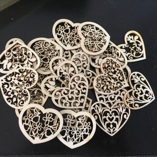 Picture of Wood DIY Handmade Craft Materials Accessories Natural Heart Flower Hollow 5.5cm Dia., 1 Packet