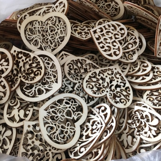 Picture of Wood DIY Handmade Craft Materials Accessories Natural Heart Flower Hollow 5.5cm Dia., 1 Packet