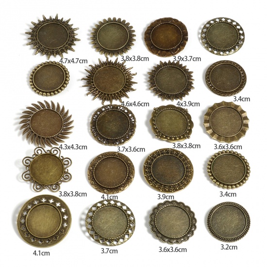 Picture of Zinc Based Alloy Cabochon Settings Pin Brooches Findings Sun Bronzed Cabochon Settings (Fits 25mm Dia.) 47mm x 47mm, 5 PCs