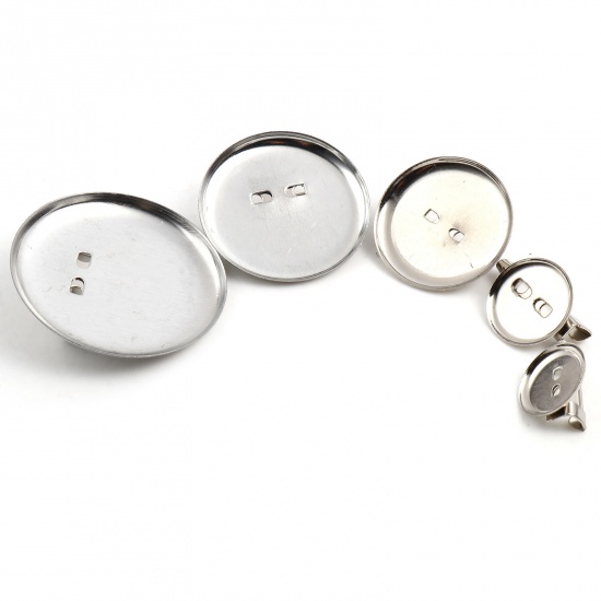Picture of Iron Based Alloy Cabochon Settings Pin Brooches Findings Round Silver Tone Cabochon Settings 1 Packet
