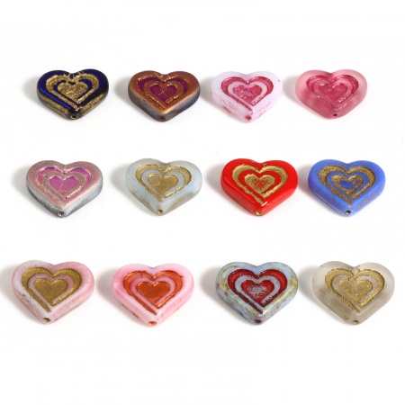 Vetro San Valentino Perline Ceche Multicolore Cuore 17mm x 14mm, Foro: Circa 1mm, 2 Pz