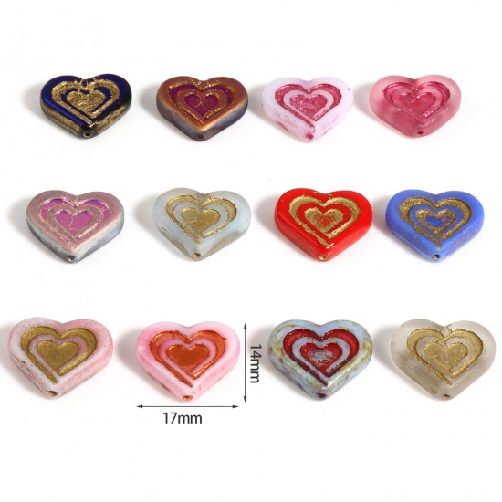 Picture of Glass Valentine's Day Czech Beads Multicolor Heart 17mm x 14mm, Hole: Approx 1mm, 2 PCs