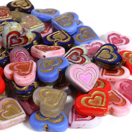 Immagine di Vetro San Valentino Perline Ceche Multicolore Cuore 17mm x 14mm, Foro: Circa 1mm, 2 Pz