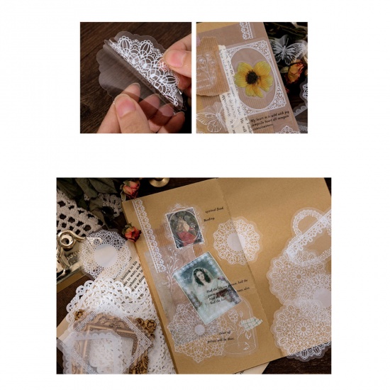 Picture of PET DIY Scrapbook Deco Stickers White Window Lace 8cm - 4cm, 1 Packet
