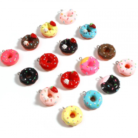 Resina Charms Frittella Dolce Tono Argento Multicolore 25mm x 22mm, 5 Pz