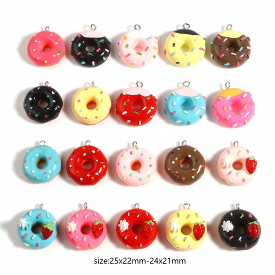 Picture of Resin Charms Donut Silver Tone Multicolor 25mm x 22mm, 5 PCs