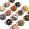 Picture of Zinc Based Alloy & Resin Metal Sewing Shank Buttons Round Matt Gold Multicolor Grid Checker Carved 25mm Dia., 5 PCs