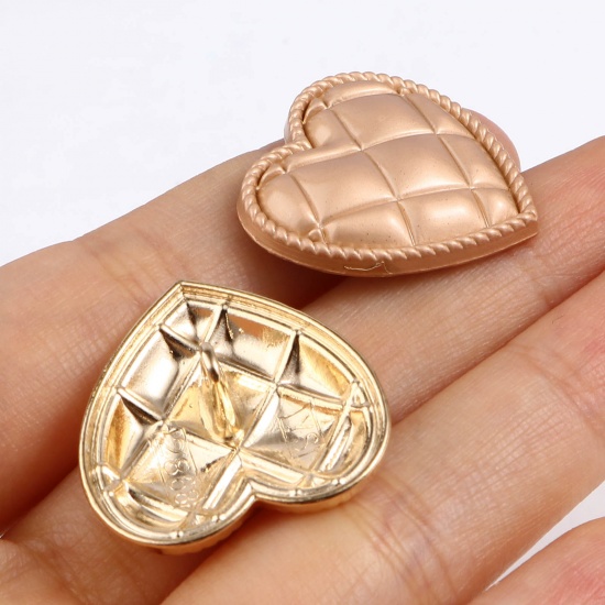 Picture of Zinc Based Alloy Valentine's Day Metal Sewing Shank Buttons Heart Multicolor Grid Checker Carved 10 PCs