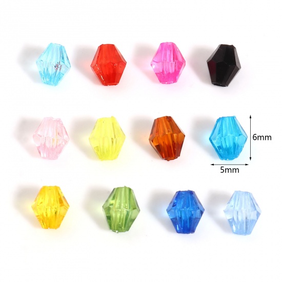 Picture of Acrylic Beads Hexagon Multicolor Transparent Faceted About 6mm x 5mm, Hole: Approx 1.8mm, 2000 PCs