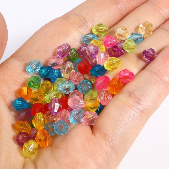 Picture of Acrylic Beads Hexagon Multicolor Transparent Faceted About 6mm x 5mm, Hole: Approx 1.8mm, 2000 PCs