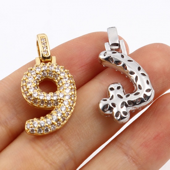 Picture of Copper Micro Pave Charms Multicolor Number Clear Rhinestone 1 Piece