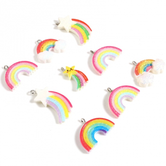 Picture of Resin Weather Collection Charms Rainbow Silver Tone Multicolor Glitter 10 PCs