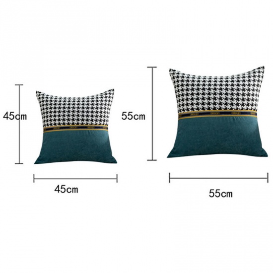 Picture of Green Blue - 55x55cm Splicing Houndstooth Blend Fabric Square Pillowcase Home Textile, 1 Piece